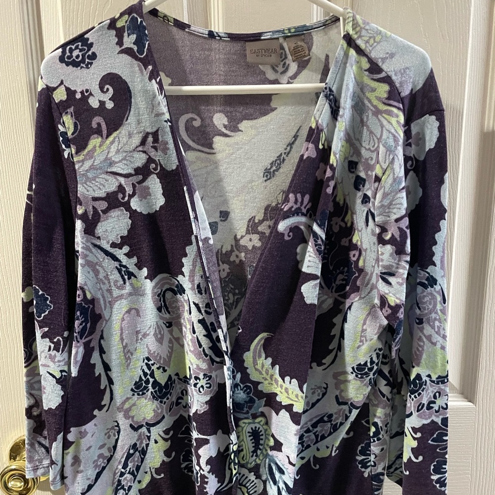 Chico's Easywear Floral & Paisley Cardigan in Purple and Blue